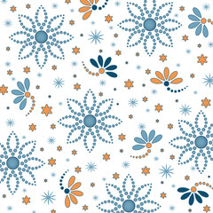 Seamless floral pattern blue and orange