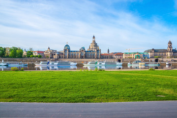 Fototapeta premium Old Town architecture with Elbe river in Dresden, Saxrony, Germany