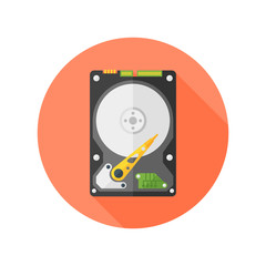 Hdd disk flat design isolated vector round icon