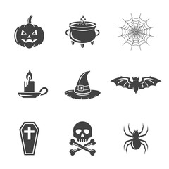 Halloween vector black icons isolated on white