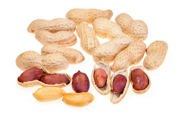 peanuts isolated on white background close-up view