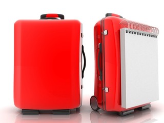 notes and suitcase.3d Render Illustration