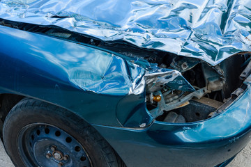 Closeup of a wrecked car after accident