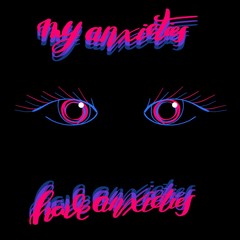 my anxieties have anxieties pink and purple hand lettering inscription, calligraphy beautiful raster illustration