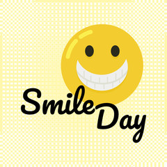 World Smile Day vector illustration with happy emoji icon on yellow background.