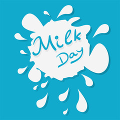 Milk Day vector illustration with milk drops on blie background.