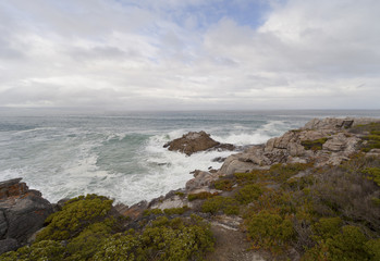 Fototapeta na wymiar ammirando il mare in sudafrica durante una giornata fredda e ventosa