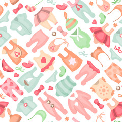 Baby clothes seamless pattern.Flat style vector illustration. Suitable for wallpaper, wrapping or textile