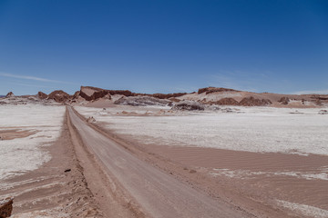 Route Chemin de la Vallée de la lune au Chili Désert d'Atacama paysage lunaire volcans