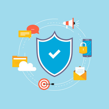 Data security flat vector illustration design. Secured information, data privacy and online protection. Icon design for web banners and apps