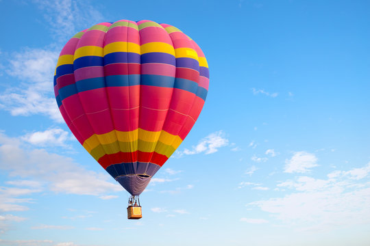 Colorful hot air balloon flying on sky. travel and air transportation concept. balloon carnival in Thailand