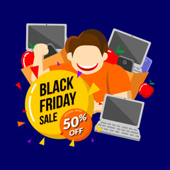 Black friday sale banner with bag full of stuff