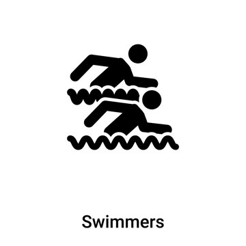 Swimmers icon vector isolated on white background, logo concept of Swimmers sign on transparent background, black filled symbol