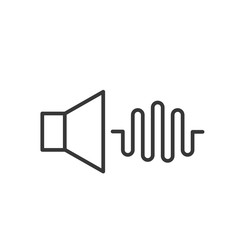Speaker with a soundwave icon. Vector thin line illustration logo for music and sound related subjects