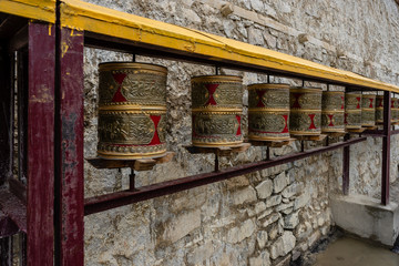 Fototapeta na wymiar Prayer Wheels of Lamayuru Monastery in Summer Leh, Ladakh, Jammu and Kashmir, India
