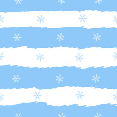 Seamless pattern horizontal New Year of blue and white snowflakes used for Christmas prints and gift paper box wrap design. Vector illustration colorful isolated on striped background 