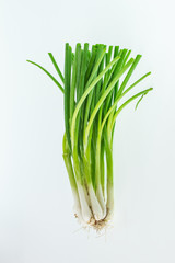 Spring onions, fresh onions, green onion on white background,