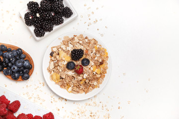 Healthy breakfast. Food cereal concept with fresh fruits isolated on white