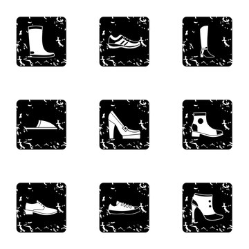Shoes icons set. Grunge illustration of 9 shoes vector icons for web