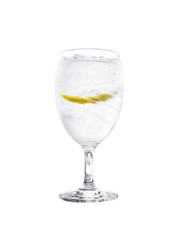 wineglass of lemonade soda water  on white background for creative design and all inspirations