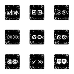 Click and selection icons set. Grunge illustration of 9 click and selection vector icons for web