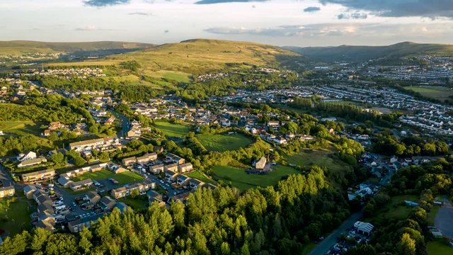 Aerial Hyperlapse of the Welsh town of Ebbw Vale near sunset