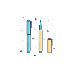 Pen with cap - flat color line icon. Writing or drawing instrument or tool in outline design. Office or school supply, item, object, pictogram.