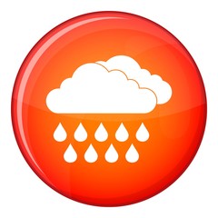 Cloud and rain icon in red circle isolated on white background vector illustration