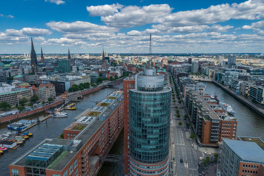 Aerial View on Elbphilharmonie in Hamburg. Summer city landscape. 