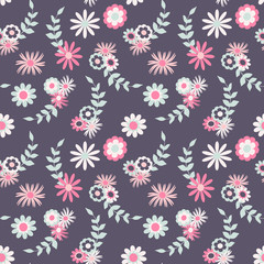 Seamless pattern with flowers and leaves in vintage style, vector. Good for fabric, paper products, surface coating and more