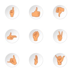 Communication gestures icons set. Cartoon illustration of 9 communication gestures vector icons for web