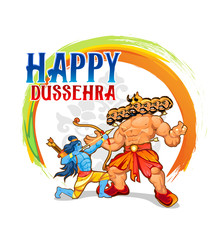Happy Dussehra greeting card design. Cartoon illustration for Dussehra holiday.