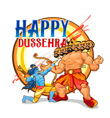 Obraz premium Happy Dussehra greeting card design. Cartoon illustration for Dussehra holiday.