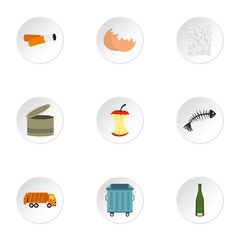 Fototapeta premium Rubbish icons set. Flat illustration of 9 rubbish vector icons for web