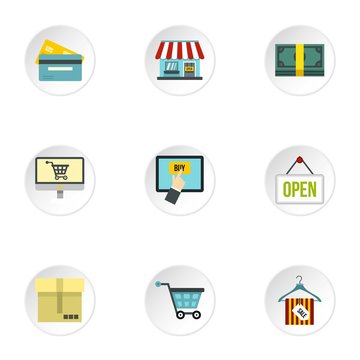 Supermarket buying icons set. Flat illustration of 9 supermarket buying vector icons for web