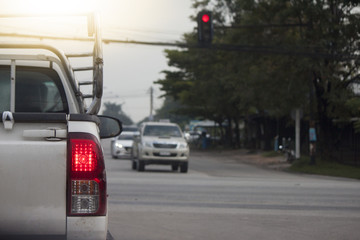 Cars stop by traffic jam in junction of Country.