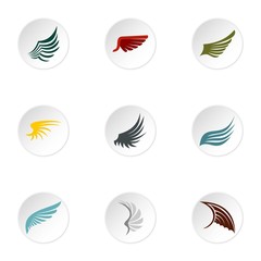 Wings icons set. Flat illustration of 9 wings vector icons for web