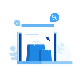 Fototapeta premium Concept online shopping. Laptop with shopping bags. Modern flat style vector illustration