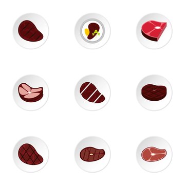 Steak icons set. Flat illustration of 9 steak vector icons for web