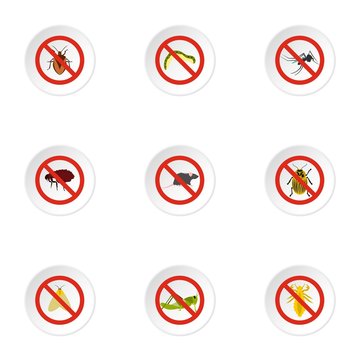 Insects sign icons set. Flat illustration of 9 insects sign vector icons for web