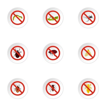Prohibited insects icons set. Flat illustration of 9 prohibited insects vector icons for web