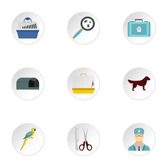 Veterinary animals icons set. Flat illustration of 9 veterinary animals vector icons for web