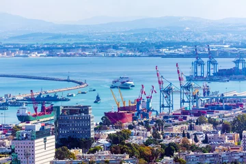 Gordijnen Aerial View of sea Port, Haifa © Rostislav Ageev