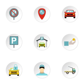 Parking area icons set. Flat illustration of 9 parking area vector icons for web