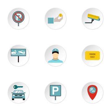 Parking station icons set. Flat illustration of 9 parking station vector icons for web