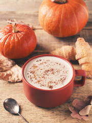 Cup of pumpkin latte, autumn fall mood
