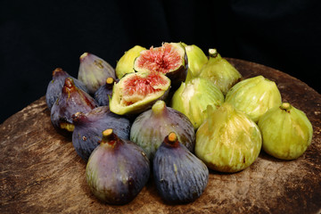 Still life of fresh black and white figs