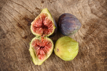 Still life of fresh black and white figs