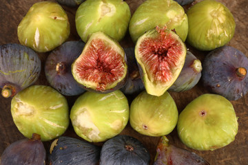 Still life of fresh black and white figs
