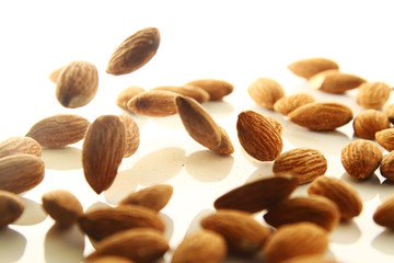 Almond nut on white background